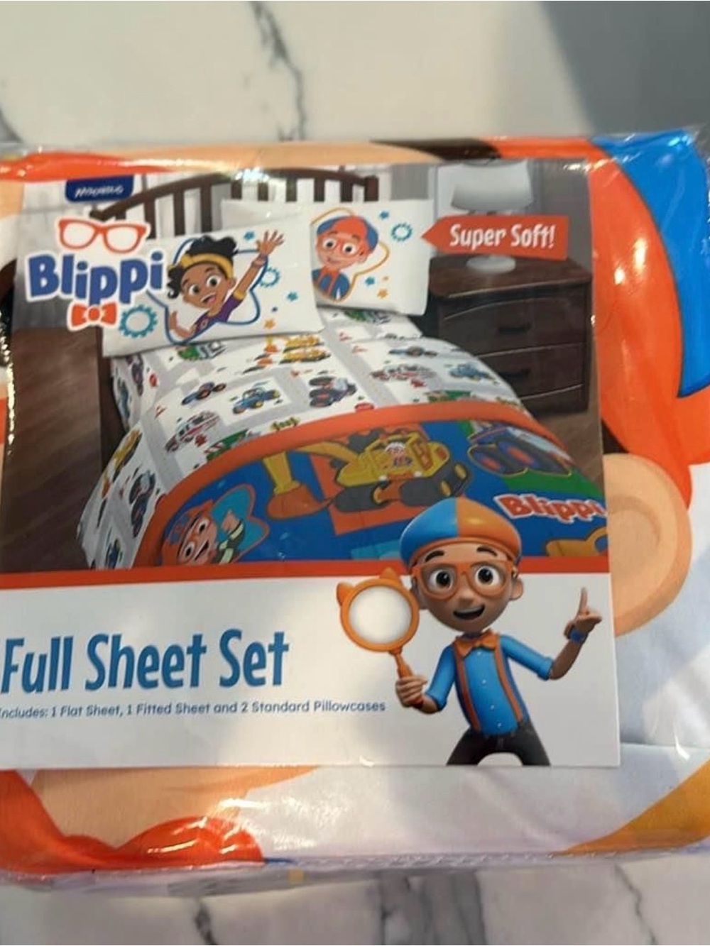 Blippi Full Sheet Set NWT- Kids Bedding in Blue & Orange